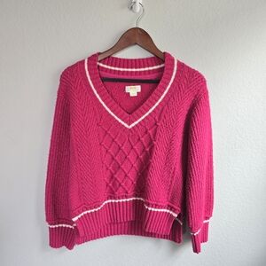 Maeve Anthropologie Womens V Neck Long Sleeve Cable Knit Sweater Pink Size XS